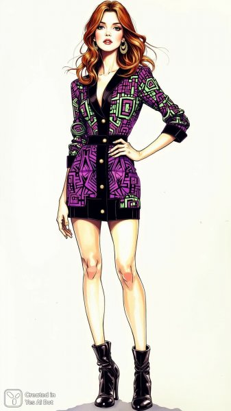 Яркий образ: мода в неоновых красках и смелых геометрических узорах. Изображение из нейронной сети Flux 1