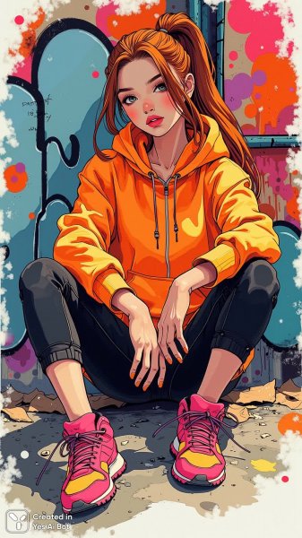 Неоновый стиль: мода будущего на фоне граффити. Нейросеть Flux