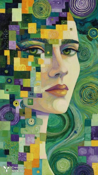 Женщина в стиле Баухаус: Абстракция, Цвет и Задумчивый Взгляд. Нейросеть Миджорни