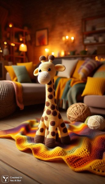 Игрушечный жираф крючком: уют и тепло домашнего очага. Картинка из нейронной сети Далли 3