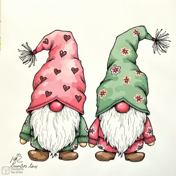 Два гнома в праздничном настроении: очаровательные игрушки ручной работы. Нейронная сеть Flux Ai