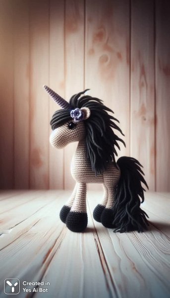 Игрушечный единорог ручной работы из пряжи. Нейросеть Dalle
