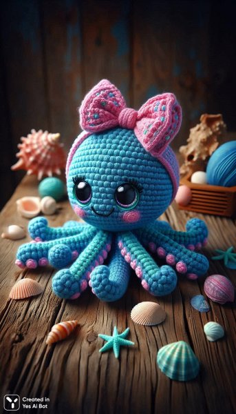 Очаровательный осьминог ручной работы: вязаная игрушка в морской тематике. Изображение из нейросети Dalle