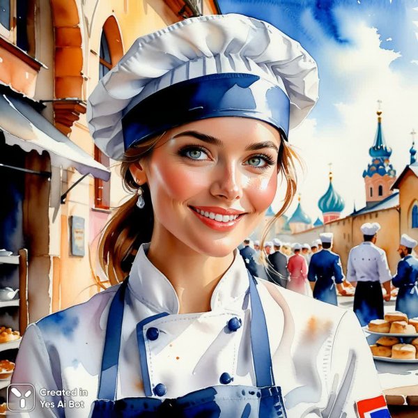 Красивая женщина-повар: акварель и случайный кадр в нежной цветовой гамме. Генерация из нейронной сети Stable Diffusion