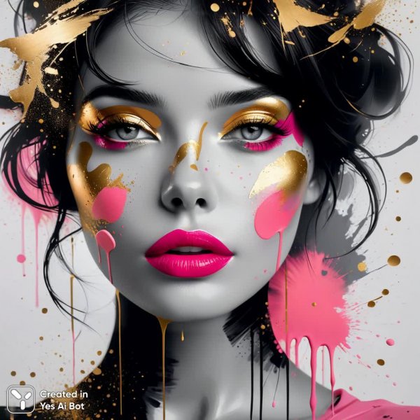 Загадочный портрет с золотыми и розовыми акцентами. Генерация из нейронной сети Stable Diffusion