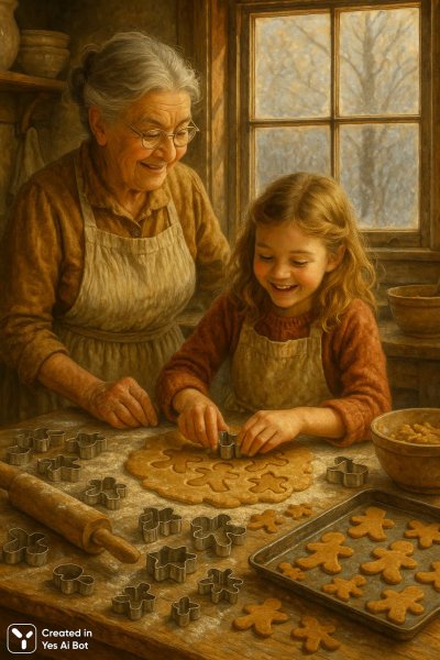 Семейный уют: имбирное печенье и бабушкина любовь. Изображение из нейронной сети Sora images Ai