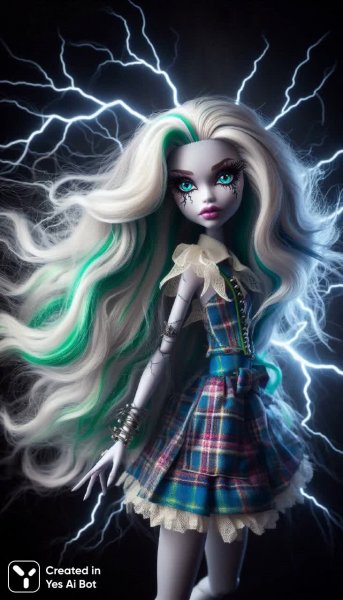 Монстр Хай: Франки Штейн в таинственной энергии молний и клетчатых акцентах. Нейронная сеть Dalle