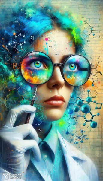 Загадочный мир молекул и формул в лаборатории ученого. Картинка из нейросети Dalle-3