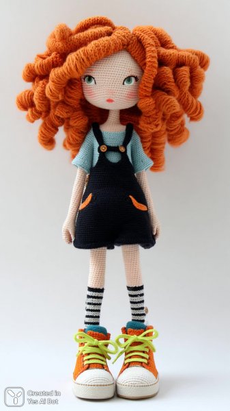 Огненная кукла амигуруки в модном образе. Изображение из нейросети Midjourney