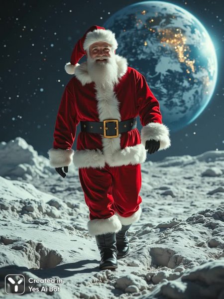 Дед Мороз на луне: волшебное путешествие к Земле. Нейросеть Flux