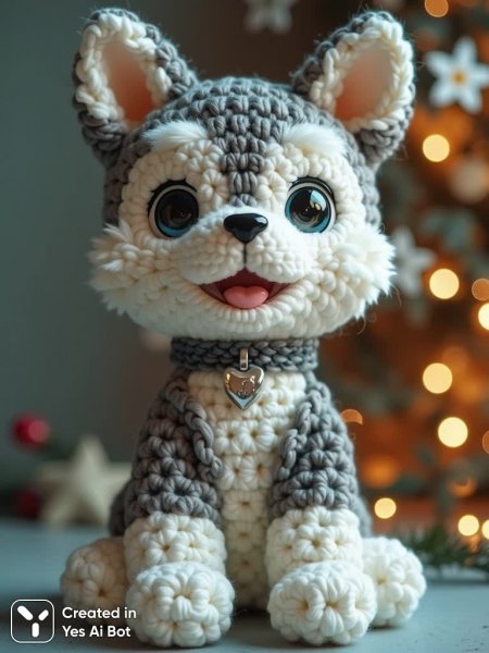Милый вязаный хаски: уютная сказка в каждом стежке и ниточке. Генерация из нейронной сети Flux