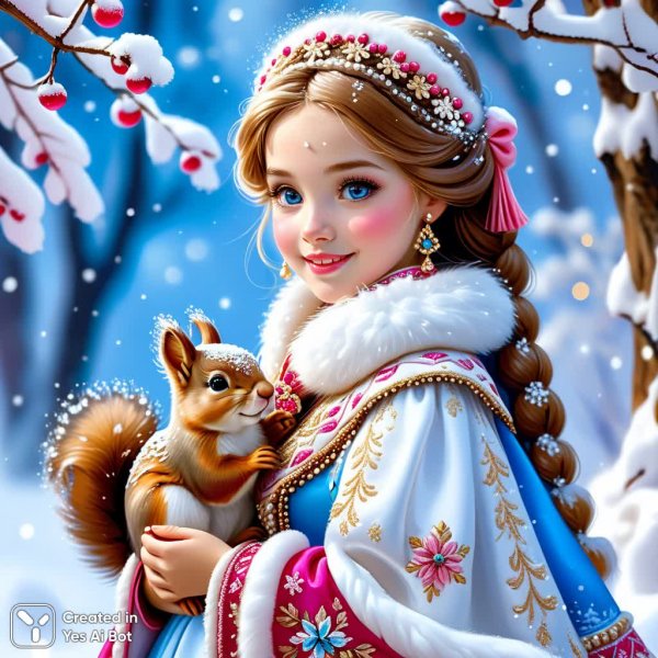 Зимняя сказка: нежность и волшебство белоснежной красавицы. Изображение из нейронной сети Stable Diffusion