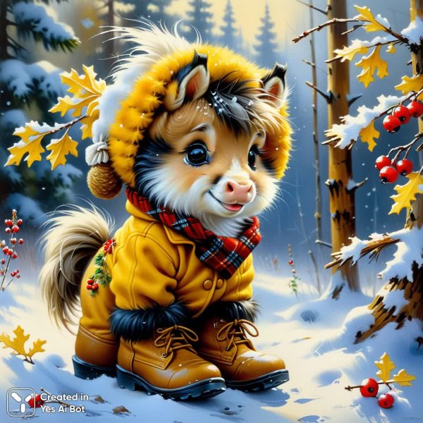 Забавный пони в советском стиле: зимняя картина маслом от Ли Богла. Изображение из нейронной сети Stable Diffusion