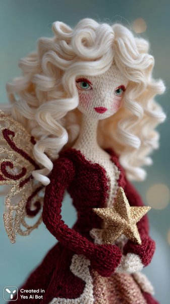 Сказочная кукла ручной работы в праздничном образе. Картинка из нейронной сети Midjourney
