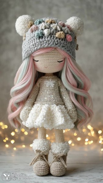 Куколка ручной работы: волшебство вязаного крючком и зимнее настроение. Картинка из нейросети Midjourney