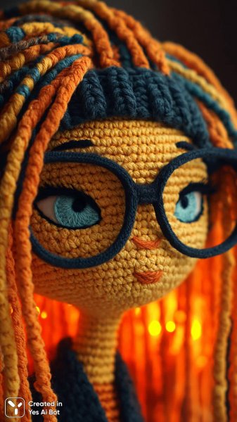 Милая кукла ручной работы с оранжевыми волосами и голубыми глазами в очках. Нейронная сеть Миджорни