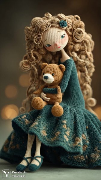 Кукла ручной работы: очарование вязаного мира и нежная улыбка. Картинка из нейронной сети Миджорни
