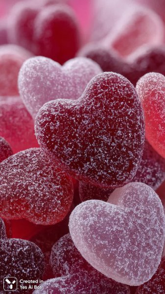 Романтика сладостей: яркие сердечки из сахара на розовом фоне. Нейросеть Midjourney