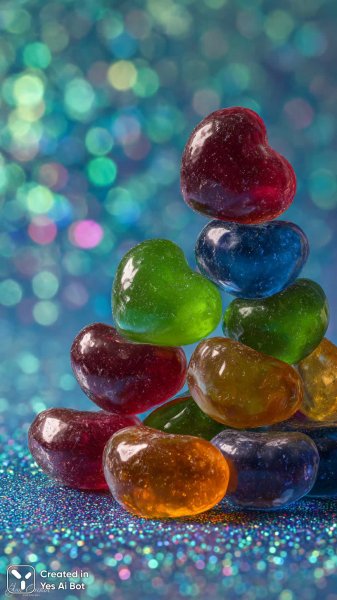 Яркие конфеты сердца: фотореалистичный блеск и сладость. Генерация из нейронной сети Midjourney