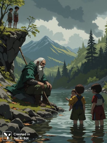 Задумчивый гном и детская игра на фоне осенней меланхолии. Картинка из нейросети Flux