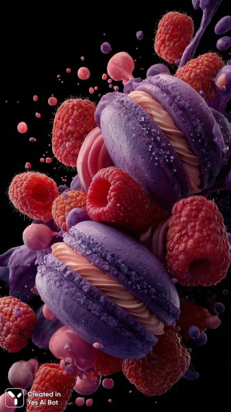 Яркие макароны и ягоды: гиперреалистичный фон для телефона. Генерация из нейронной сети Миджорни