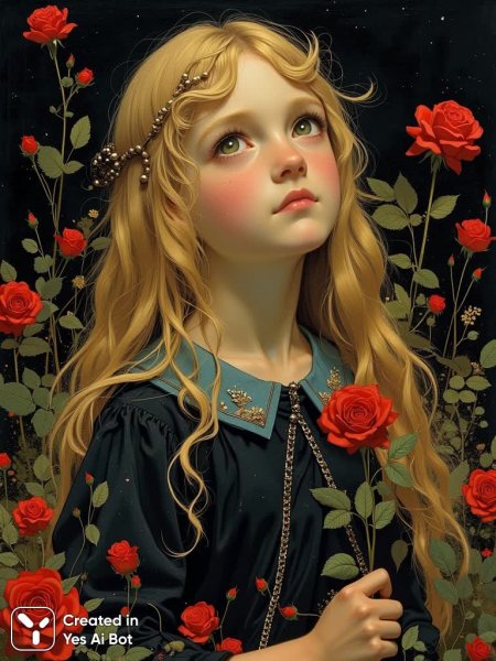 Девушка с розой и небесным взглядом. Изображение из нейронной сети Flux 1