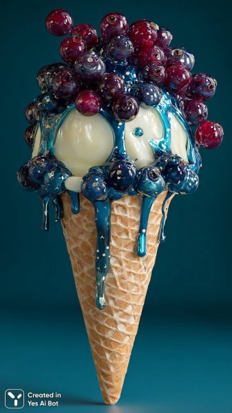 Яркое наслаждение: реалистичный рожок мороженого с ягодами и красками. Нейронная сеть Миджорни