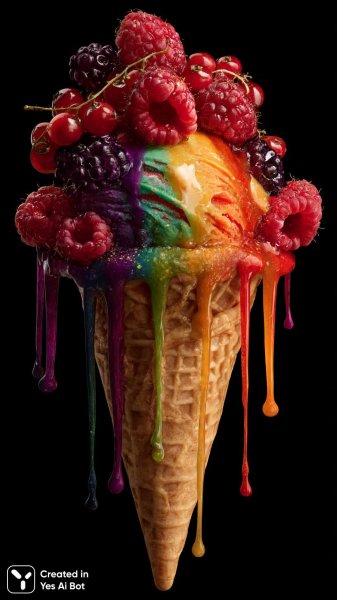 Радужный пломбир с ягодами: фотореалистичное наслаждение в деталях. Генерация из нейронной сети Midjourney