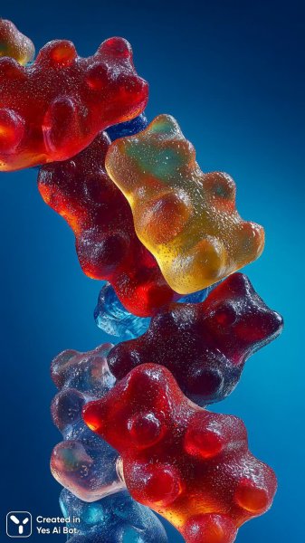 Яркие мармеладки крупным планом: фотореалистичная сладость в синих тонах. Нейросеть Midjourney