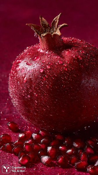 Гранат в деталях: сочные брызги и драматичный свет на глубоком фоне. Изображение из нейросети Midjourney