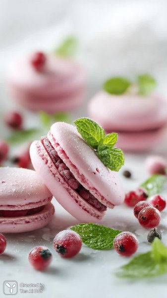 Изысканная палитра: макаруны и свежие ягоды в нежной композиции. Генерация из нейросети Миджорни