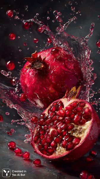 Гранат в полете: фотореалистичный взрыв сочности и энергии. Картинка из нейронной сети Миджорни