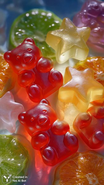 Яркие конфеты крупным планом в фотореалистичной детализации. Нейронная сеть Midjourney