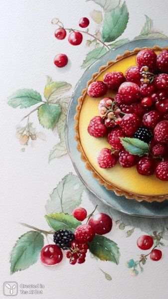 Изысканный десерт: клубничный пирог с черникой и золотистой корочкой. Изображение из нейросети Midjourney