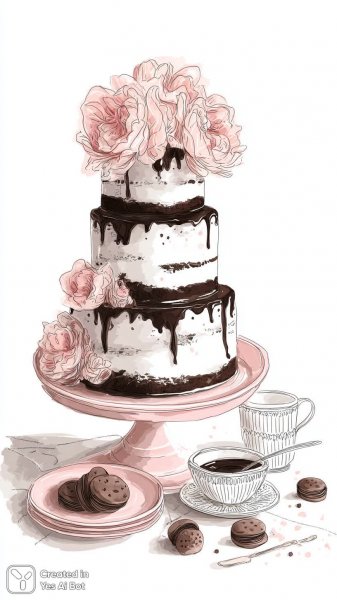 Торт в стиле Zentangle: воздушное наслаждение на розовом блюдечке. Генерация из нейронной сети Миджорни