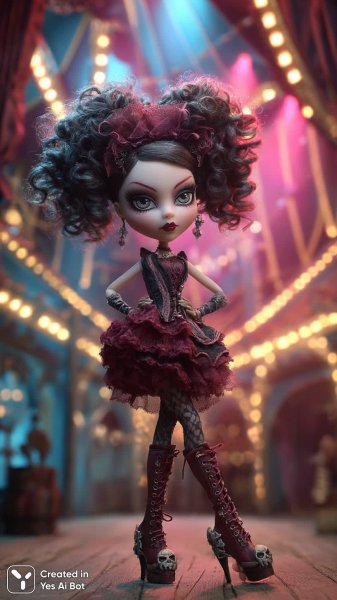 Монстр Хай: готическая цирковая дива в ярких красках. Генерация из нейронной сети Midjourney