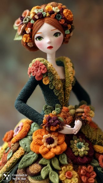 Очаровательная кукла ручной работы в цветочном платье. Генерация из нейросети Midjourney