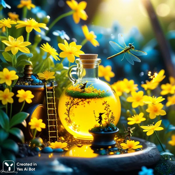 Волшебный мир эльфов: золотой свет и тайны микрокосма. Генерация из нейронной сети Stable Diffusion