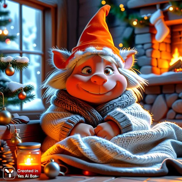 Спящий Мумий Тролль: Уютная новогодняя сказка в стиле Туве Янссон. Картинка из нейросети Stable Diffusion