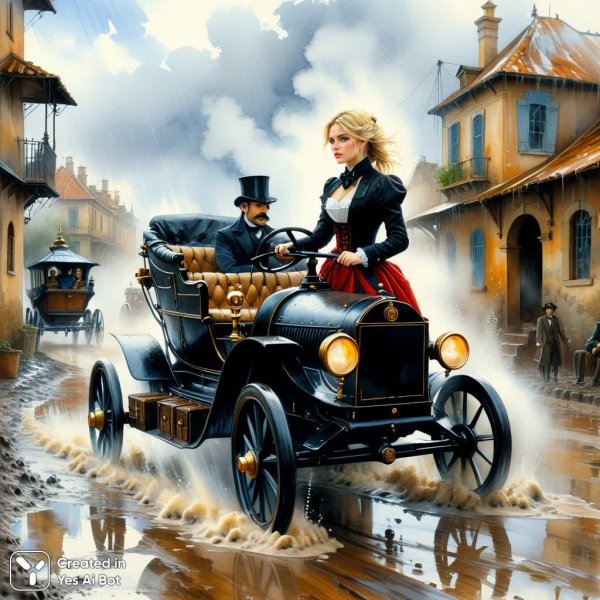 Стимпанк-путешествие во времени и пространстве: викторианская эпоха в акварели. Картинка из нейронной сети Stable Diffusion