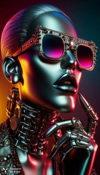 Металлическая гигантесса в стиле МакКуин и ярком арт-пространстве. Нейросеть Dalle 3