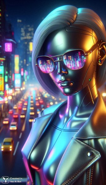 Киберпанк и восьмидесятые: андроид в неоновом городе будущего. Генерация из нейронной сети Dalle