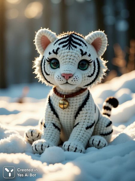 Белый тигренок ручной работы: очарование вязаного мира и зимней сказки. Нейронная сеть Flux