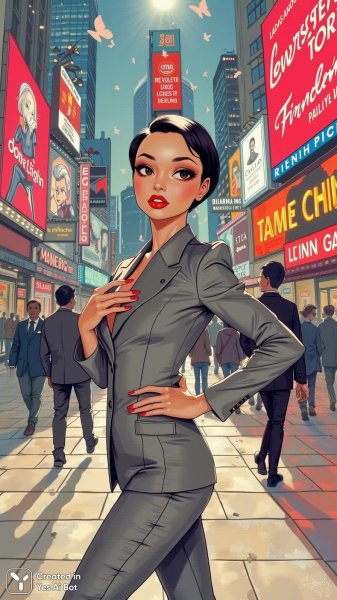 Городской шик: бимбо в сером костюме и огненных акцентах. Картинка из нейросети Flux Ai