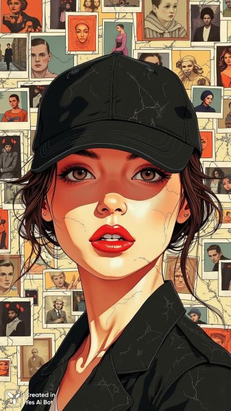 Красные губы в городском хаосе. Нейросеть Flux Ai