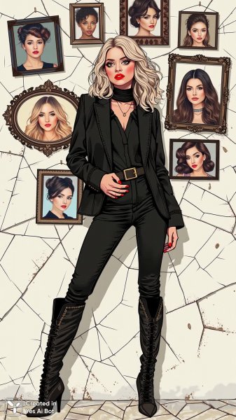 Яркий образ: женщина в красных губах и городском стиле. Картинка из нейросети Flux