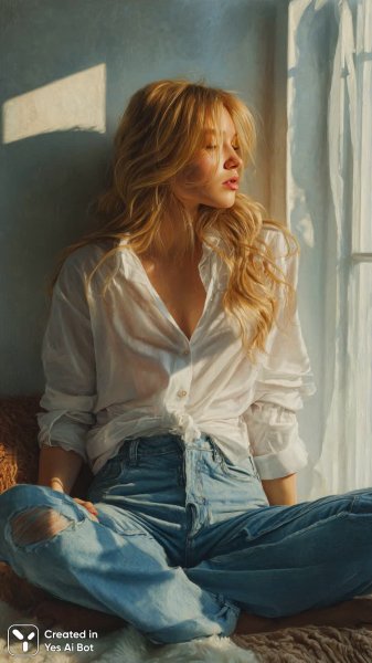 Девушка у окна с книгой: нежная солнечная атмосфера и фотореализм. Нейросеть Миджорни