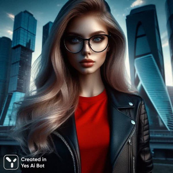 Стильная девушка в кожаной куртке и солнцезащитных очках. Нейронная сеть Далли 3