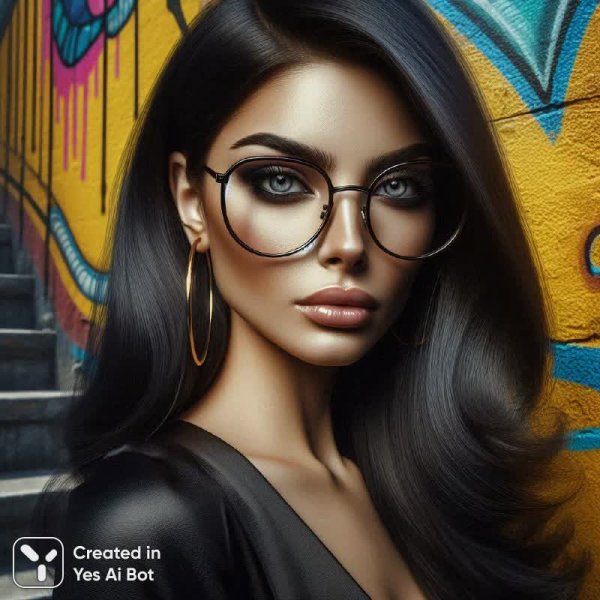 Яркая женщина в стиле поп-арт: взгляд сквозь круглые очки. Нейросеть Dalle-3