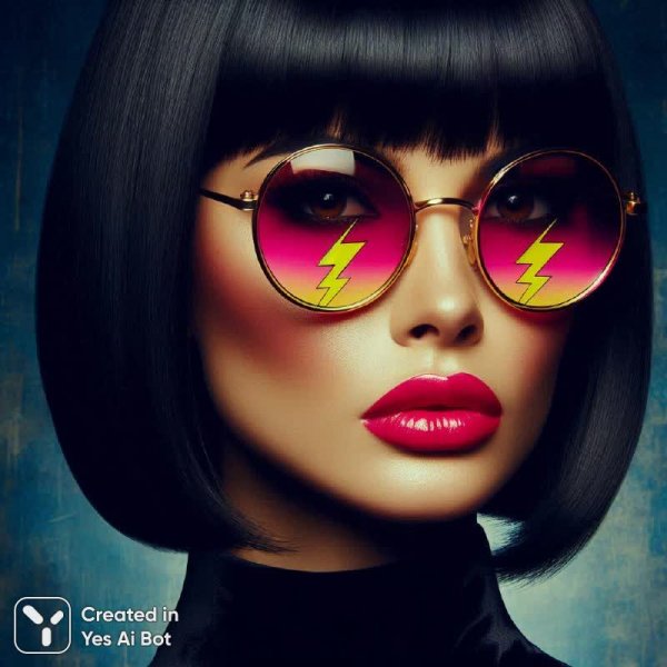 Яркий образ: девушка в очках с молниями и красной помадой. Нейросеть Dalle